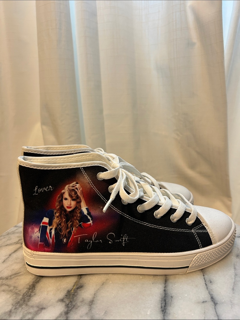 Black High-Top Canvas Sneakers with Taylor Swift inspired Design Size 8